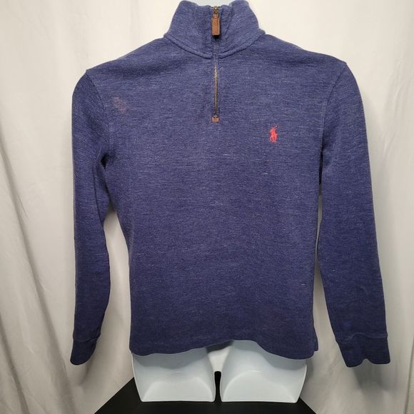 POLO Ralph Lauren Blue With Red Logo Long Sleeve V Neck Zip Up Sweater Pullover - Picture 5 of 11